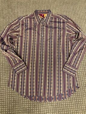 Robert Graham Purple, Blue & Cream Striped Button-Down Shirt
